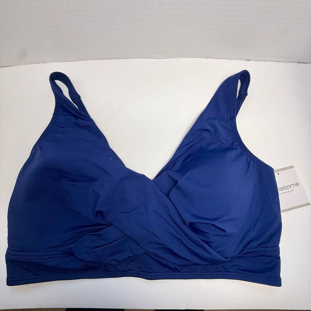 Liz Claiborne Twist Front Padded Bikini Top In Indigo Blue Sz XXL New